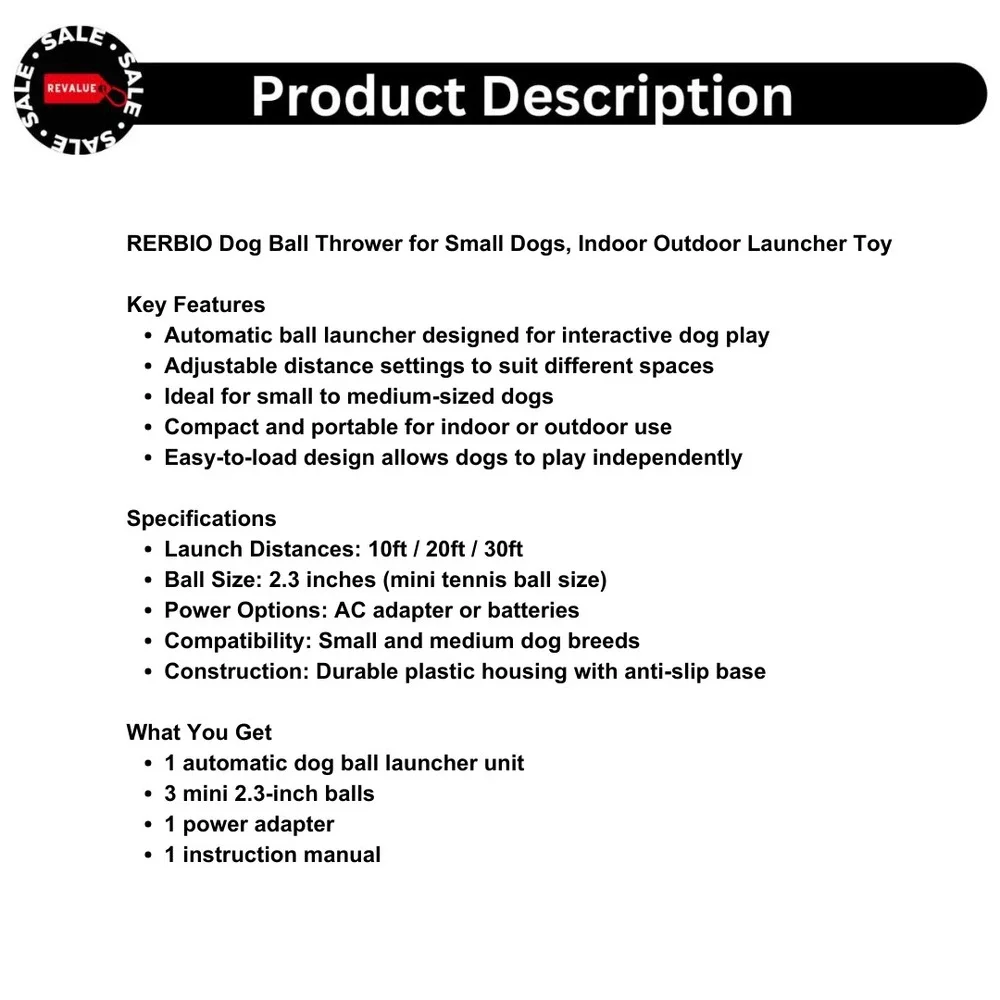 RERBIO Dog‎ Ball Thrower for Small Dogs, Indoor Outdoor Launcher Toy